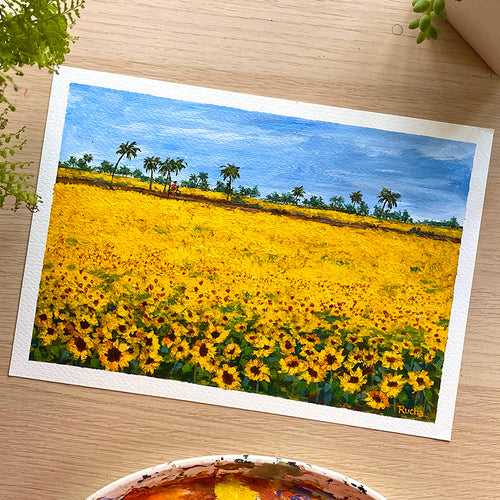 Cycling through the Sunflower field - Painting