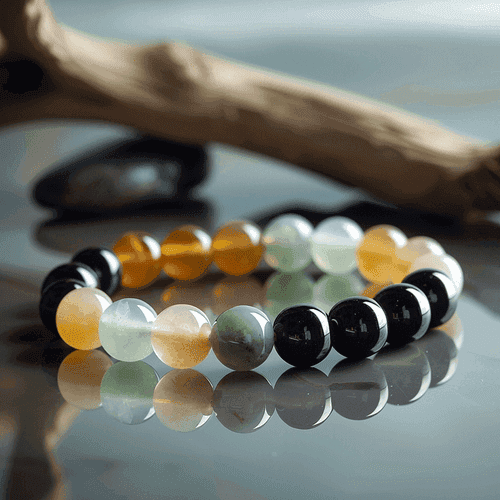 Brahmatells Path to Abundance Bracelet – Citrine, Black Obsidian & Green Aventurine