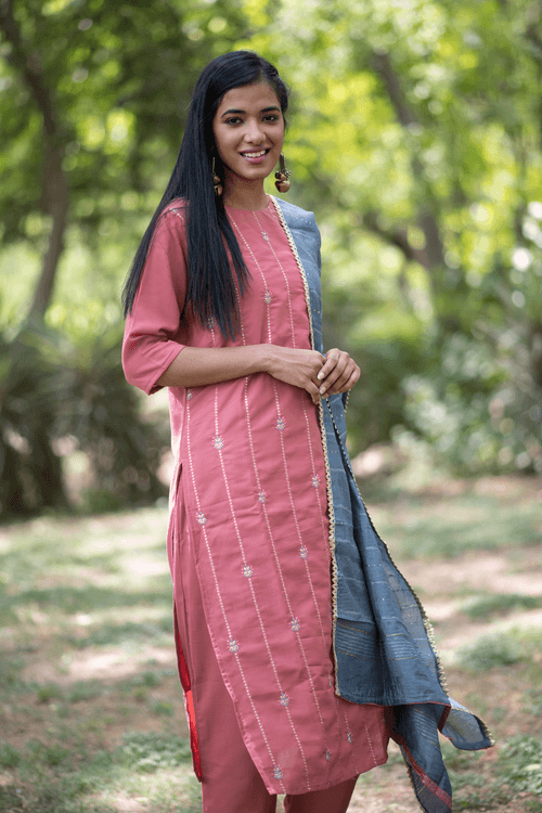 Rosewood Embroidered Kurta with Palazzo & With Dupatta