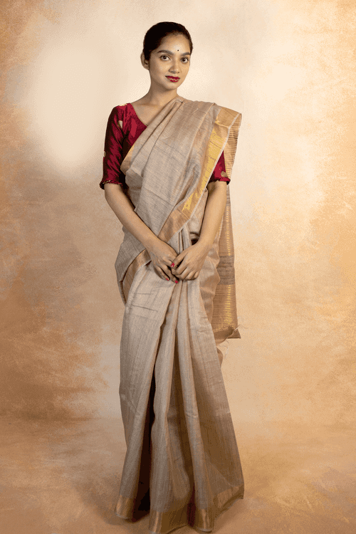 Off White Tussar Silk Saree