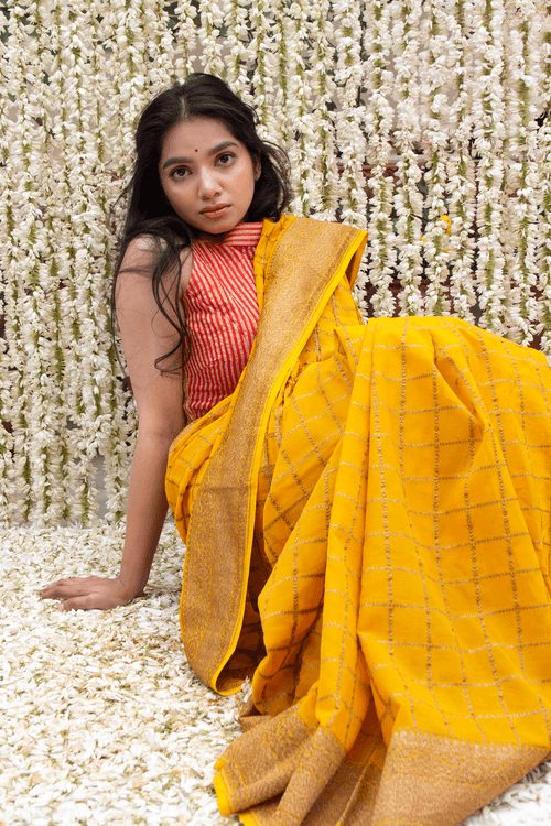 Handwoven Yellow Georgette Saree