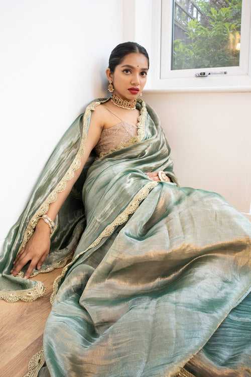 Handwoven Teal Tissue Saree