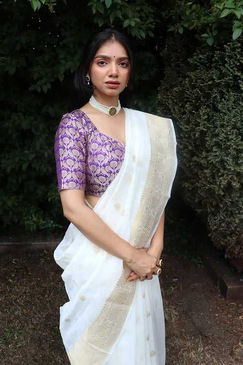 Purple Katan Silk Banarasi Blouse