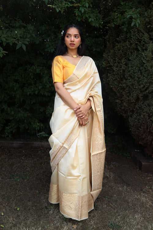 Ivory Dupion Silk Saree