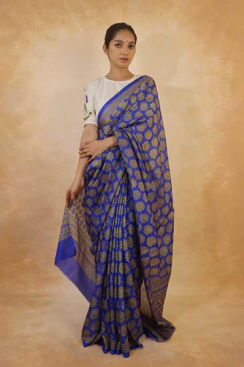 Nilay : Deep Blue Digital Printed Silk Saree