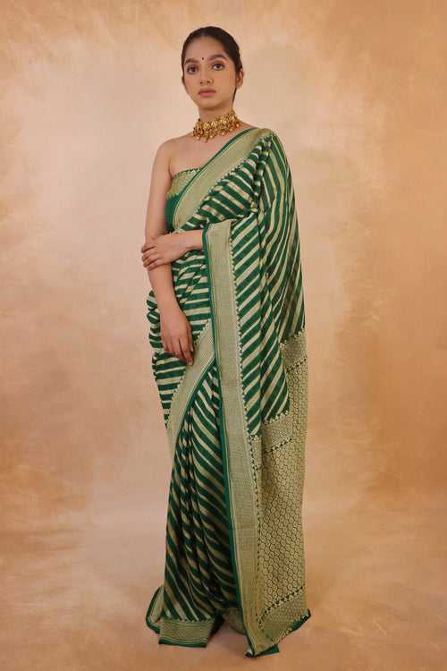 Green Stripe Georgette Banarasi Saree