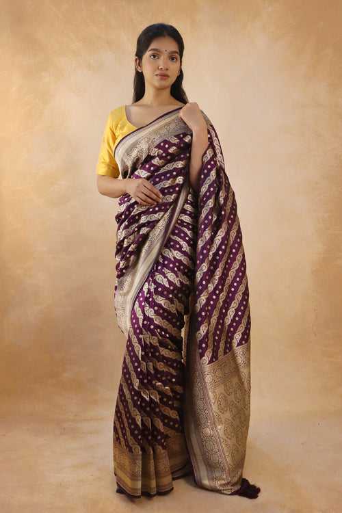 Handloom Aubergine Banarasi Katan Silk Saree