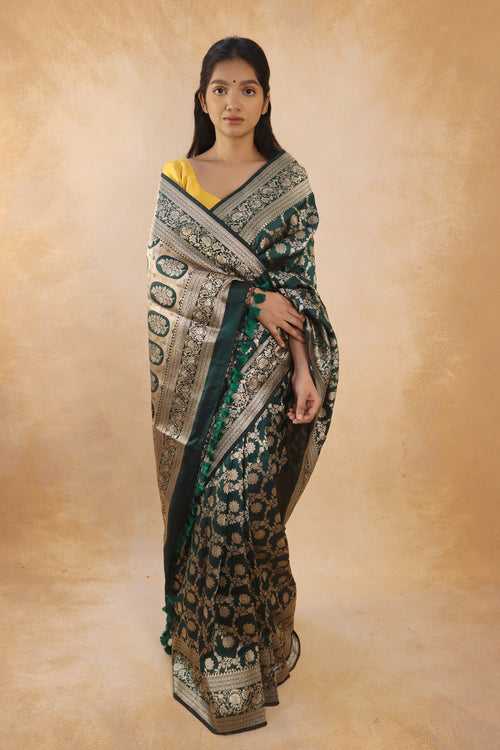 Handwoven Green Banarasi Katan Silk Saree