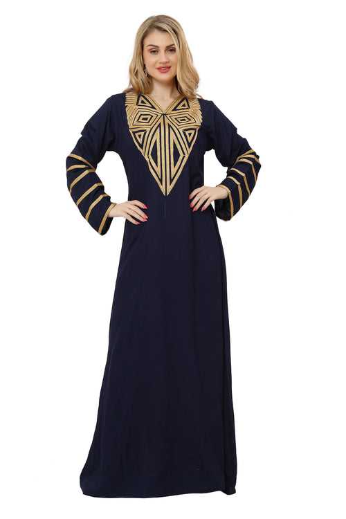 Geometric Pattern Maxi Dress Thread Embroidery Gown