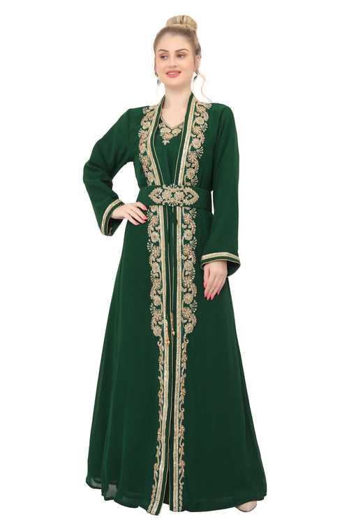 Green Ball Gown Designer Maghribi Kaftan for Women