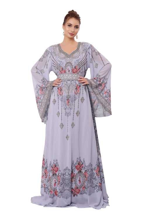 Arabian Gown Digital Print Kaftan with Handwork