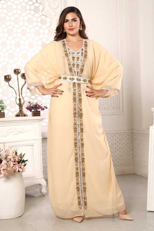 Traditional Dubai Kaftan for Eid Takchita Beige Dress for women