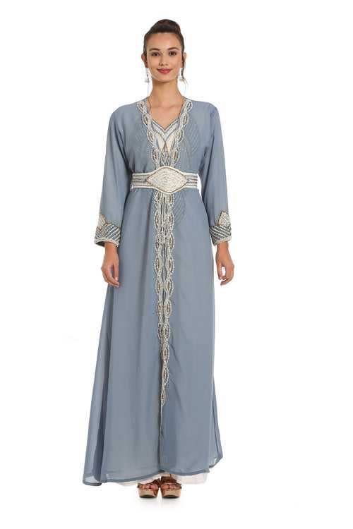 Grey Kaftan with Hand Embroidery 3pcs Maxi dress