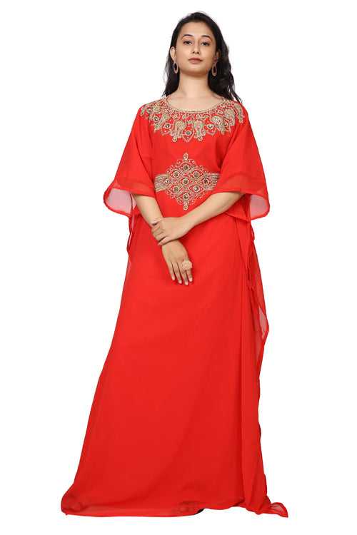 Arabian Farasha Red Kaftan Long Maxi Party Gown