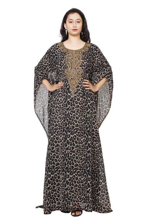 Leopard Print Kaftan Embroidery Handcrafted by Maxim Creation