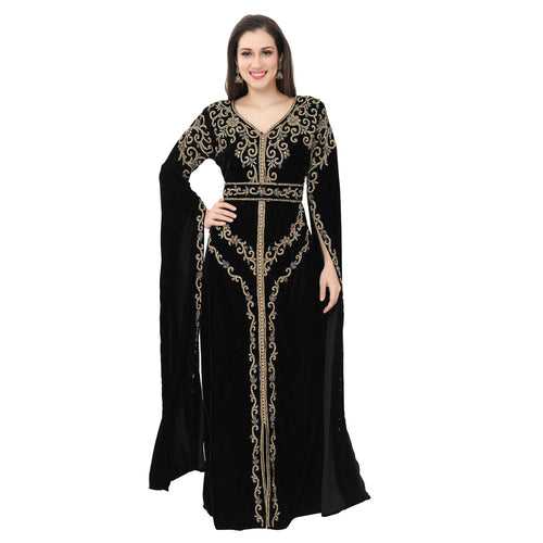 Long Sleeve Designer Bridal Wear Long Kaftan In Velvet Fabric