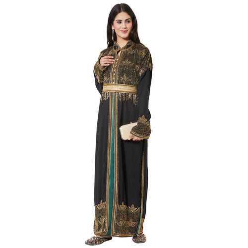 Embroidered Long Cardigan with Golden Hand Work Dress