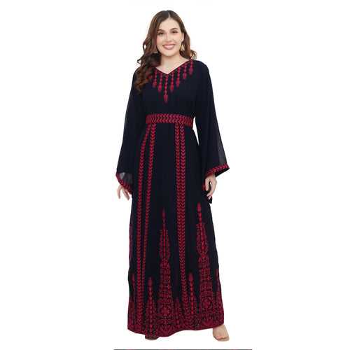 Modest Kaftan Thread Embroidered Maxi Dress