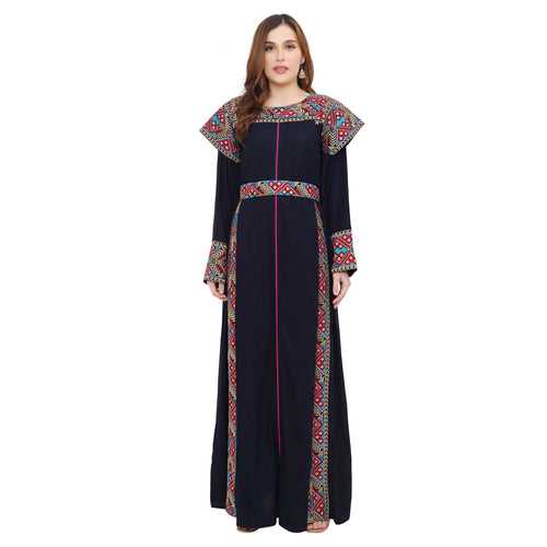 Traditional Kaftan in Multicolor Embroidery with Cap Sleeve