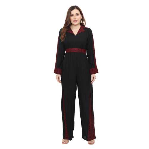 Designer Jumpsuit Red Thread Embroidery Ensemble