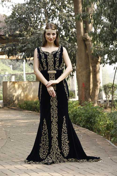 Arabian Ball Gown with tail Embroidered Bridal Caftan