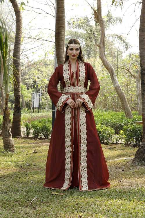 Takchita Kaftan Dress for Women with Embroidered Lace