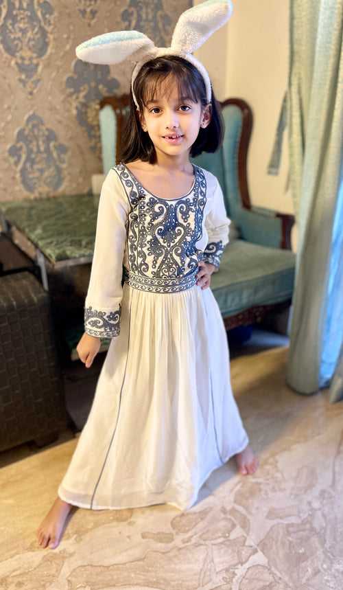 Fancy Kidswear Takchita Kaftan Dress in Threadwork