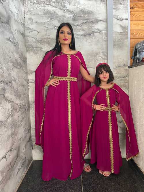 Takchita Kaftan Dress for Women with Embroidered Lace Mother & Daughter Set