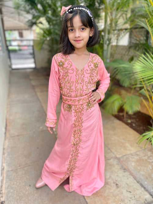 Children's Weddingwear Pink Designer Jalabiya Evening Dress