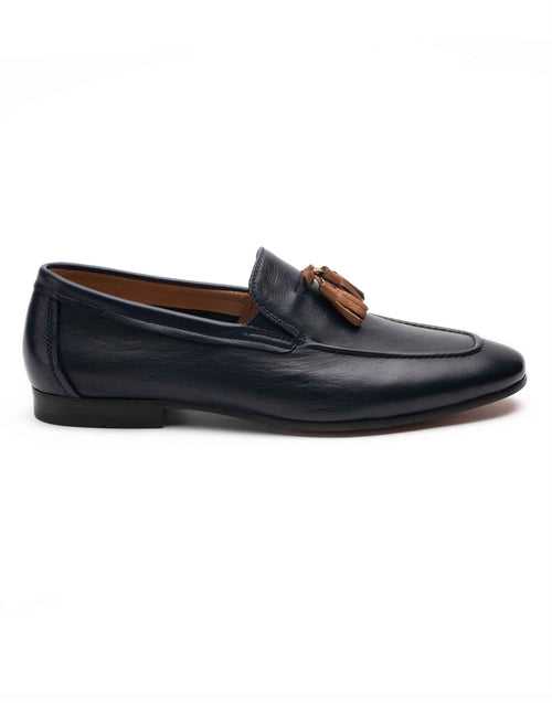Navy Loafer with Contrast Tan Tassel