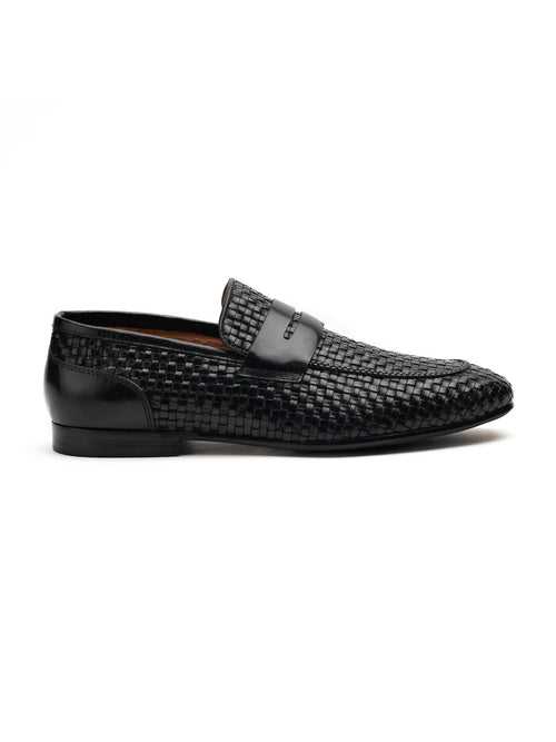 Textured Black Penny Loafers