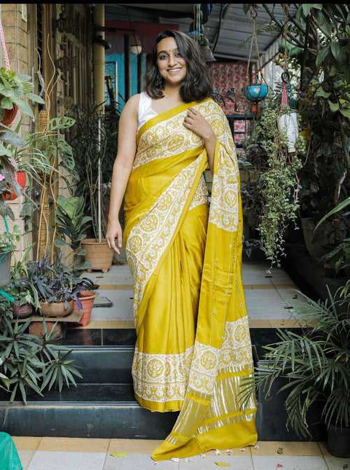 Ochre Yellow Modal Saree with Embroidery