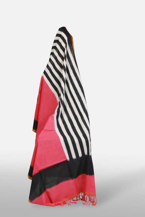 Striped And Pink Half and Half Ikat Dupatta