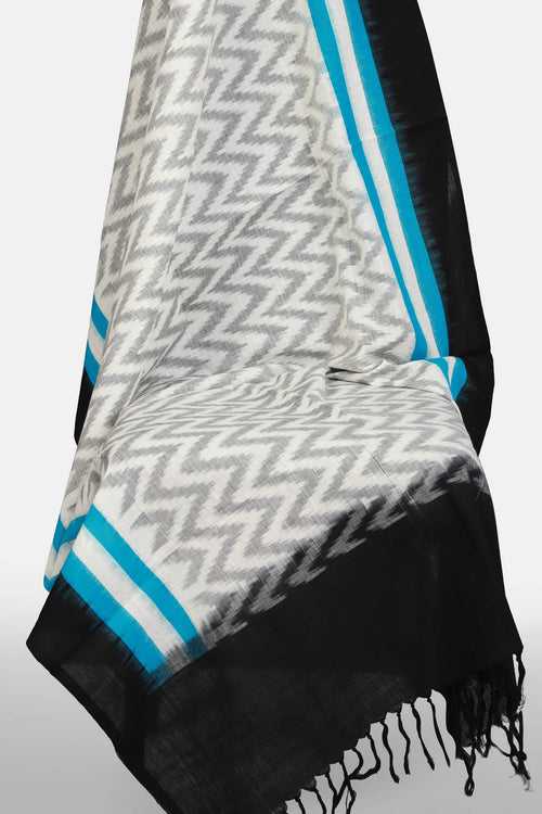 Off White Wave Printed Ikat Dupatta