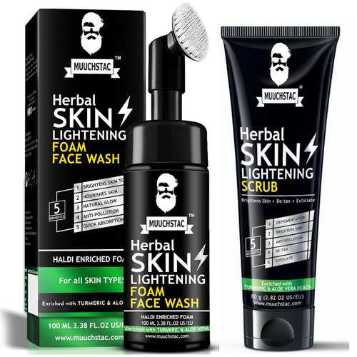 Muuchstac Herbal Skin Lightening Scrub + Skin Lightening Haldi (Turmeric) Foam Face Wash