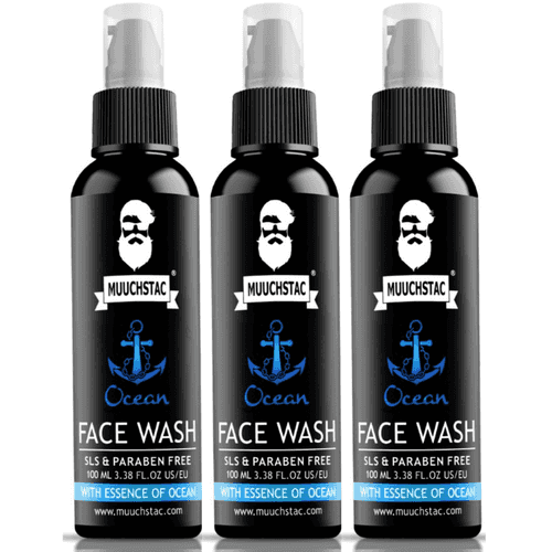 Muuchstac Ocean Face Wash for Men | Fight Acne & Pimples, Brighten Skin, Clears Dirt, Oil Control, Refreshing Feel - Multi-Action Formula | Pack of 3, 100 ml each