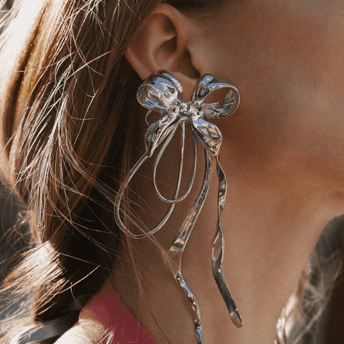 Mega Bow Silver Statement Earrings