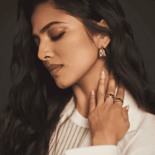 Malvika Mohan in Gold Puff Earrings