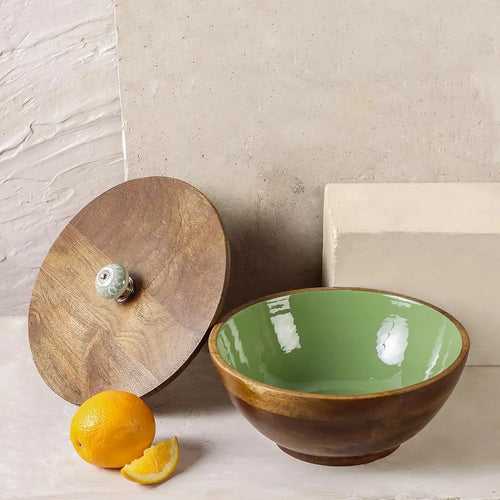 Olive Green Wooden Serving Bowl