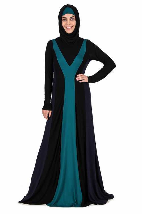 Colorblock Stripe Jersey Anarkali Abaya