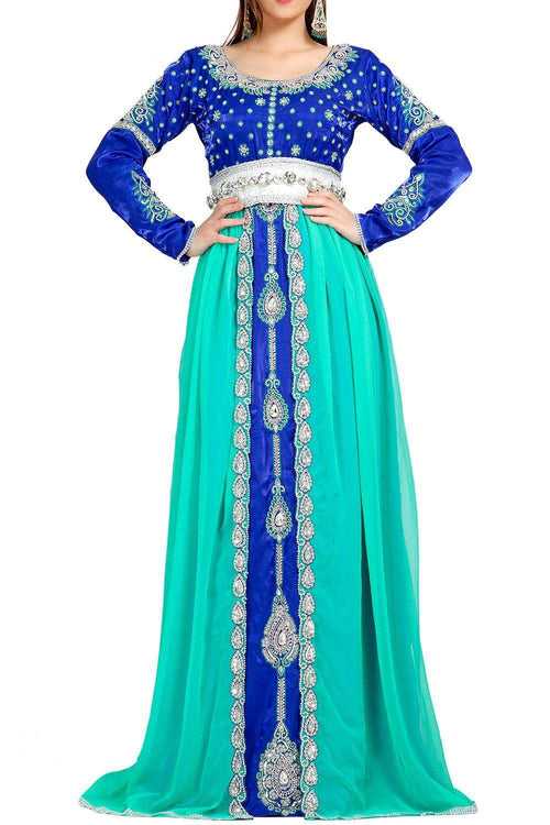 Classic Elegant Blue Embroidered Caftan