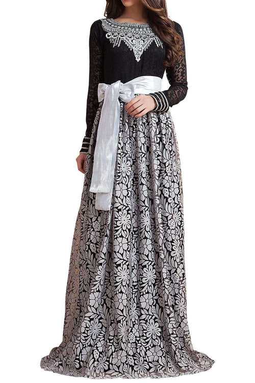 Evening Black and Gray Color Arabic Dubai Party Wear Islamic Dress