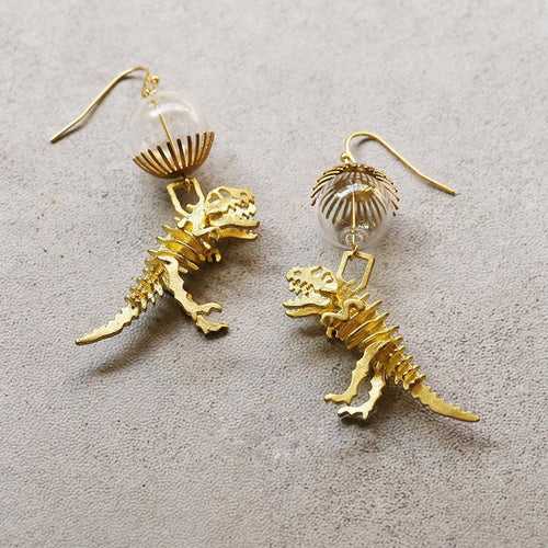 T-Rex Skeleton Dangle earrings | 14k Gold Plated| Cute | Dinosaur| Tyrannosaurus Rex