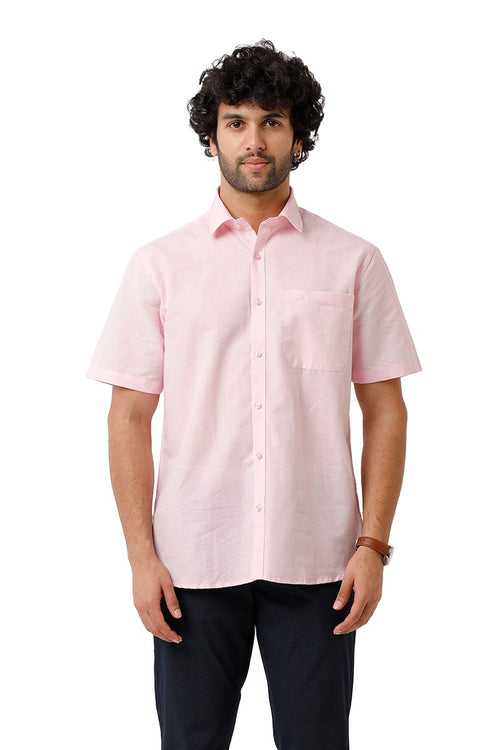 Ariser Jute Classic Soft Pink 100% Cotton Half Sleeve Solid Smart Fit Formal Shirt For Men