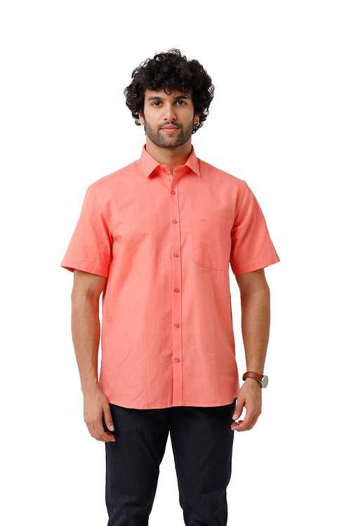 Ariser Jute Classic Bean Red 100% Cotton Half Sleeve Solid Smart Fit Formal Shirt For Men