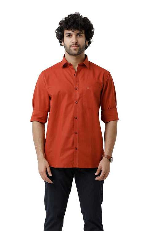 Ariser Jute Classic Kavi Orange Color 100% Cotton Full Sleeve Solid Smart Fit Formal Shirt For Men