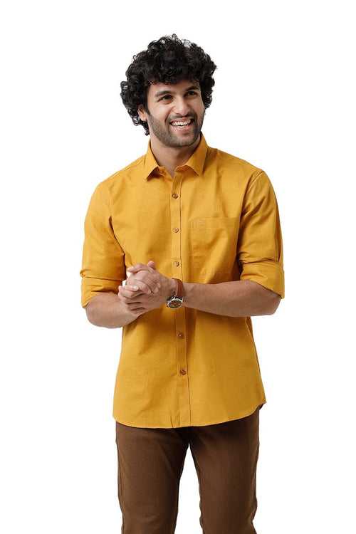 Ariser Jute Classic Mustard Yellow 100% Cotton Full Sleeve Solid Smart Fit Formal Shirt For Men