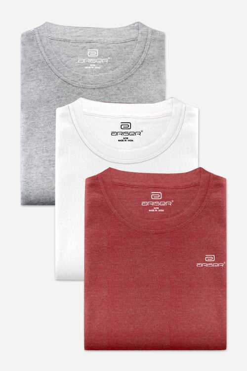 Ariser Cotton Round Neck Solid T-Shirt Combo - 60 (Pack Of 3)