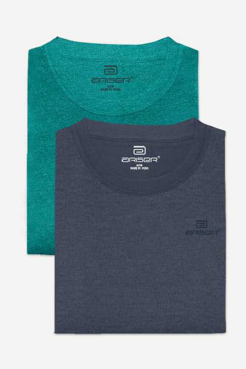 Ariser Cotton Round Neck Solid T-Shirt Combo - 201 (Pack Of 2)