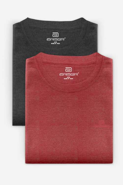Ariser Cotton Round Neck Solid T-Shirt Combo - 217 (Pack Of 2)